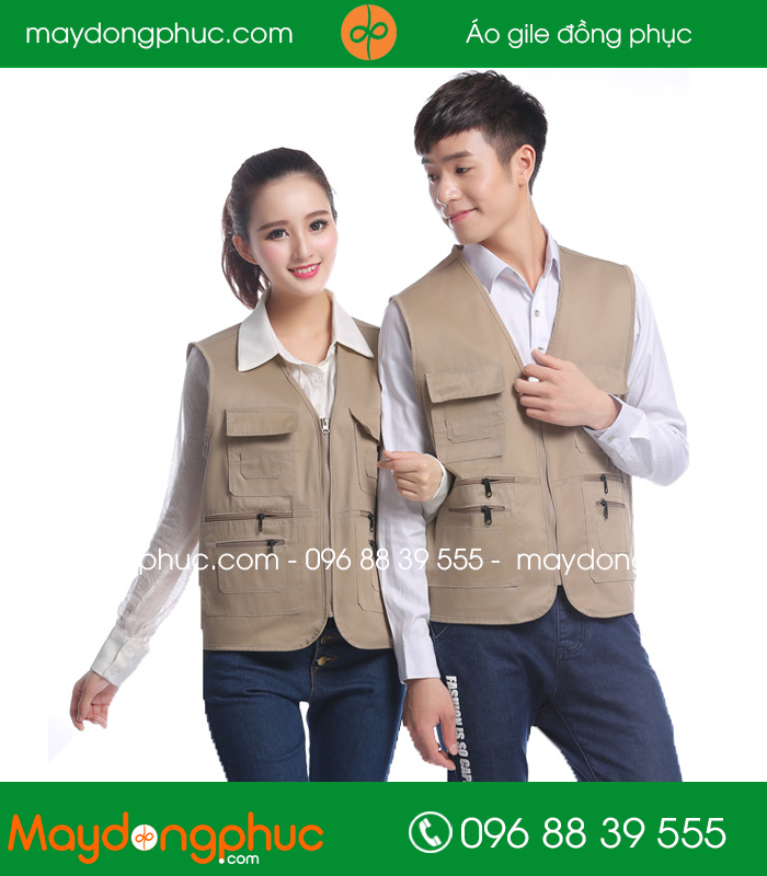 Mẫu áo gile công nhân màu Ghi đậm